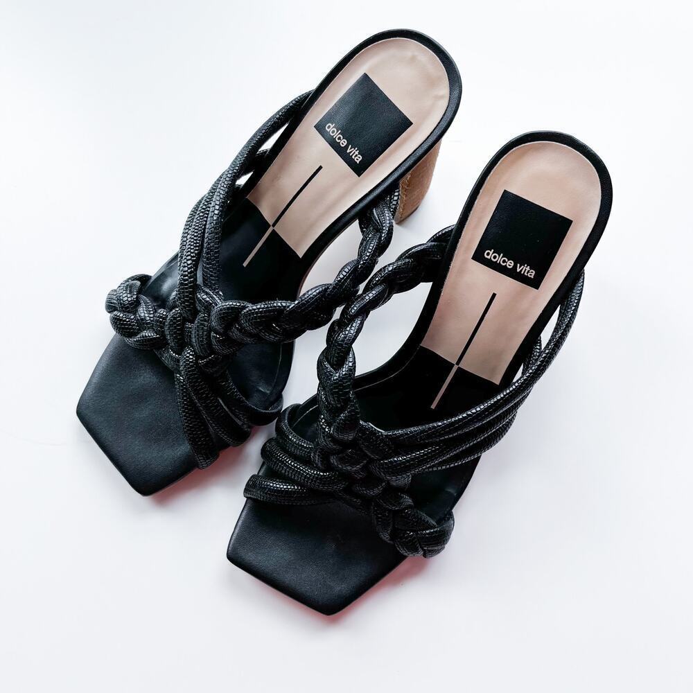 Evereve Dolce Vita Pipin Block‎ Heel Sandal Black 6 Braided Occasion Party